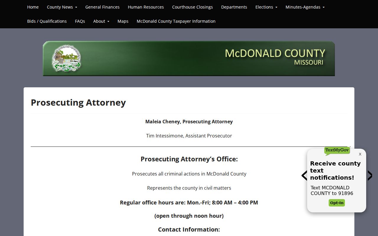 McDonald County criminal court case charging office information