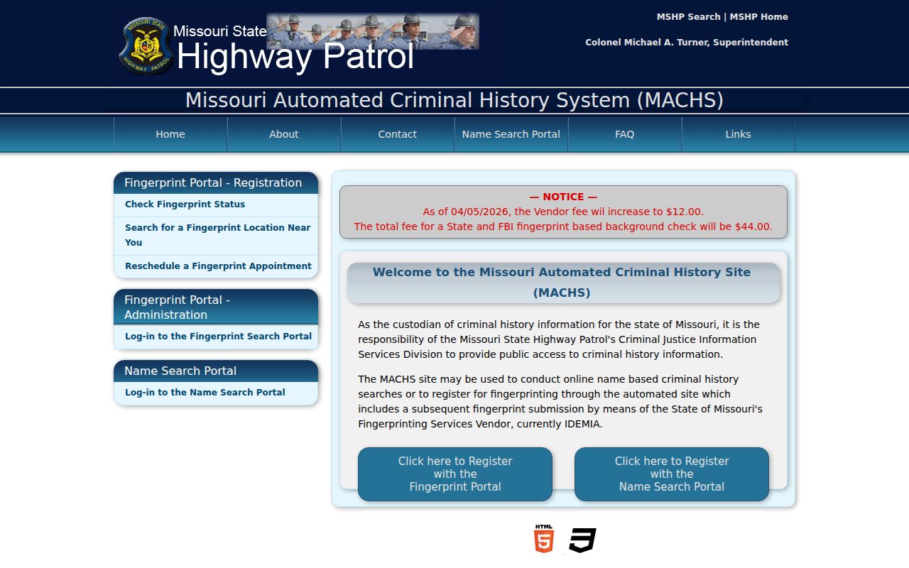 McDonald County criminal records MACHS fingerprint portal