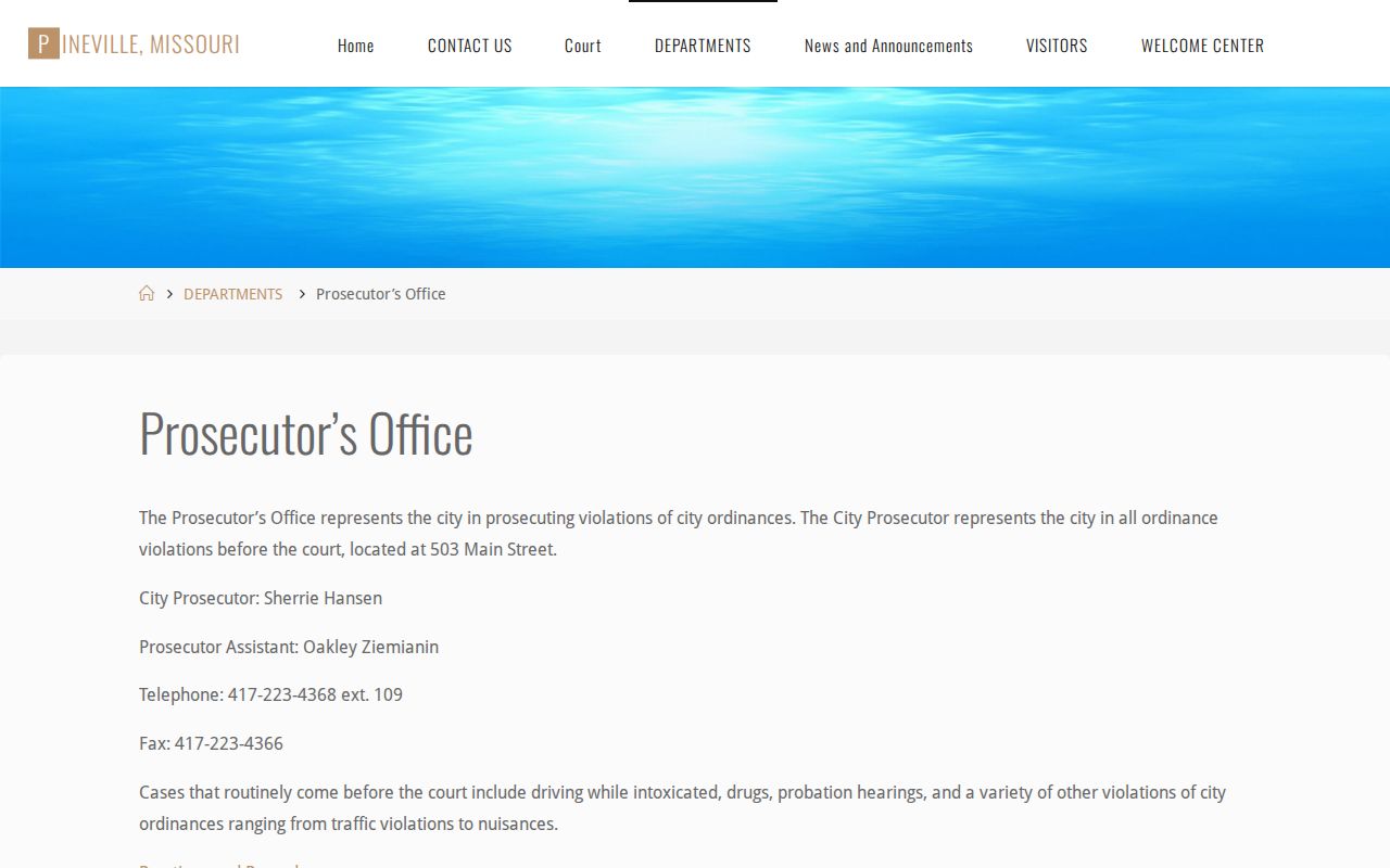 Pineville criminal records prosecutor and municipal court page